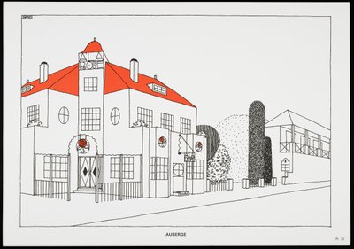 Gasthaus, aus Une Cite Moderne, Dessins de Rob Mallet-Stevens Architecte, 1987 von Robert Mallet Stevens